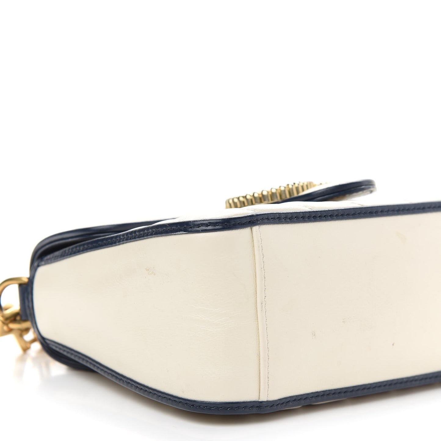 Vintage Effect Calfskin Matelasse Diagonal Mini Torchon GG Marmont Top Handle Shoulder Bag Mystic White Blue Agata