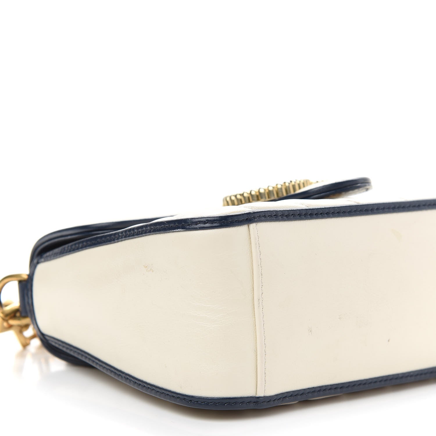 Gucci Vintage Effect Calfskin Matelasse Diagonal Mini Torchon GG Marmont Top Handle Shoulder Bag Mystic White Blue Agata 8 of 9
