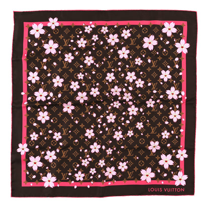 Louis Vuitton LV X TM Silk Cotton Monogram Cherry Blossom Square Scarf 70 Sakura Brown 1 of 3