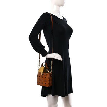 MCM Metallic Calfskin Visetos Stark Pushlock Clutch Cognac 2 of 8