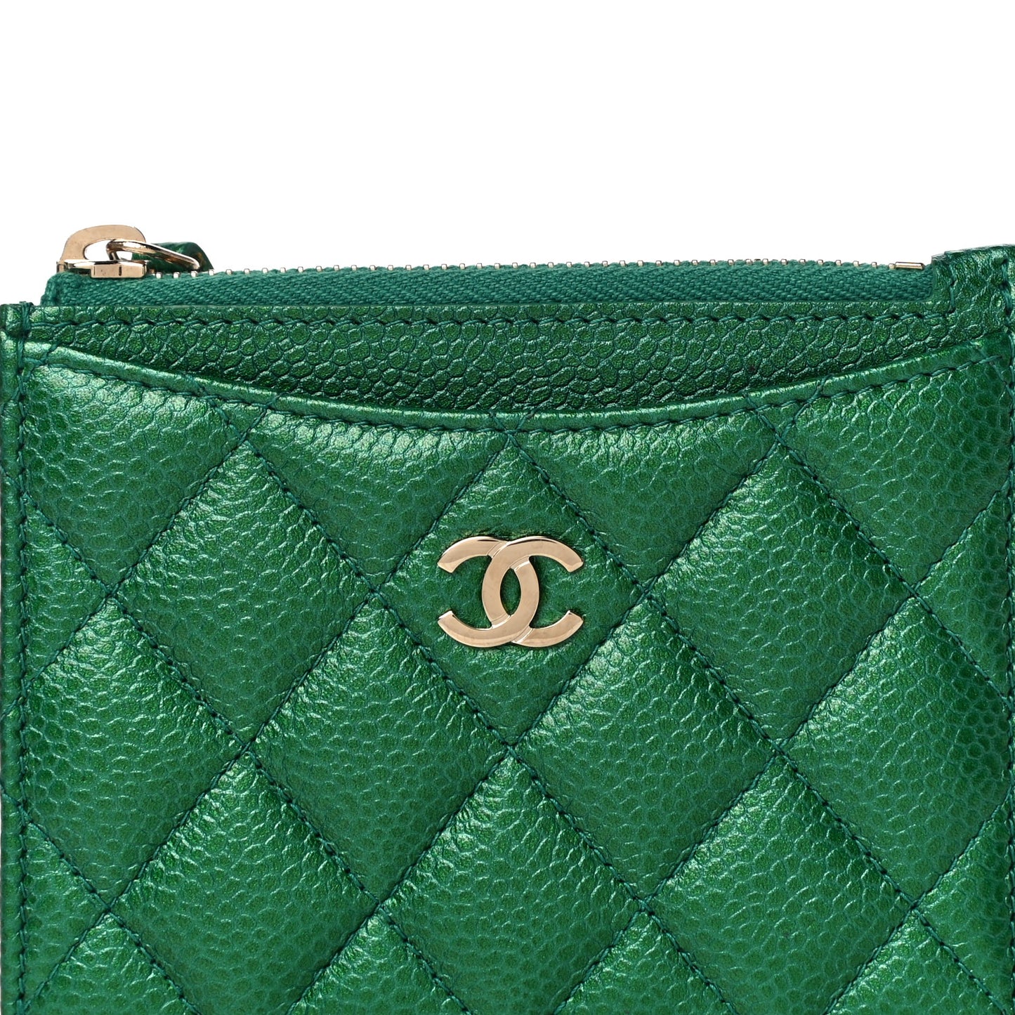 Metallic Caviar Quilted CC Zip Card Holder Green