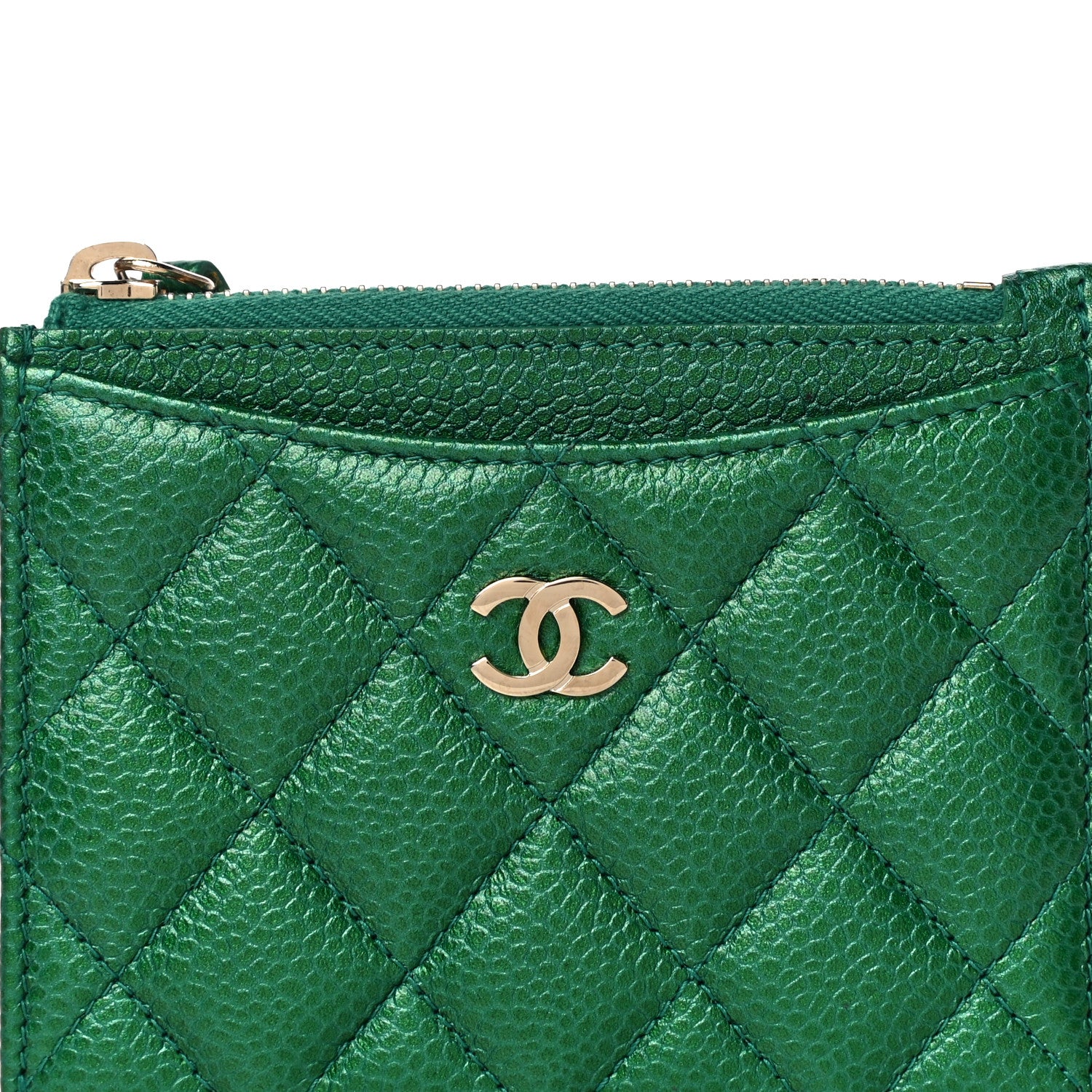 Chanel Metallic Caviar Quilted CC Zip Card Holder Green 8 of 11