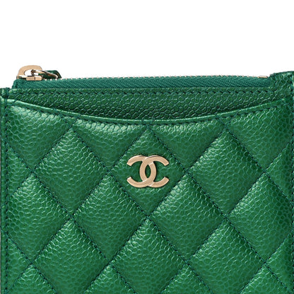 Chanel Metallic Caviar Quilted CC Zip Card Holder Green 8 of 11