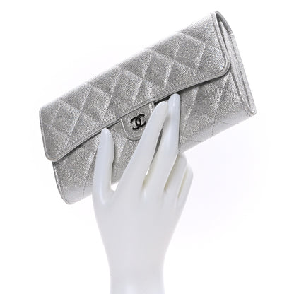 Chanel Glittered Metallic Caviar Quilted Large Flap Wallet Silver 2 of 8