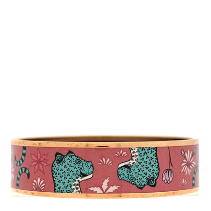 Hermes Enamel Printed Wide Les Leopards Bracelet 65 Rose Couture 1 of 6