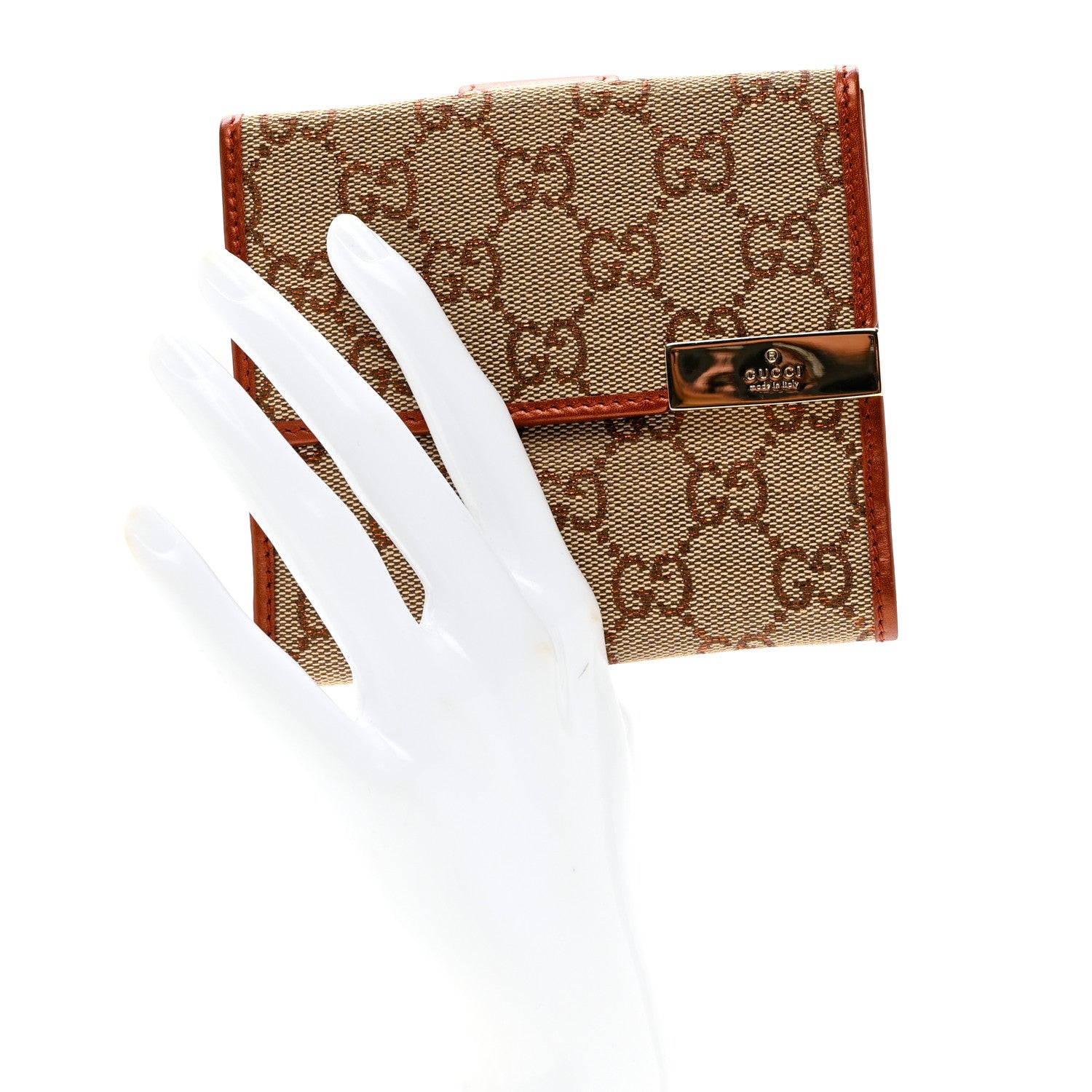 Gucci Monogram Metallic Calfskin Dice French Flap Wallet Bronze 2 of 6