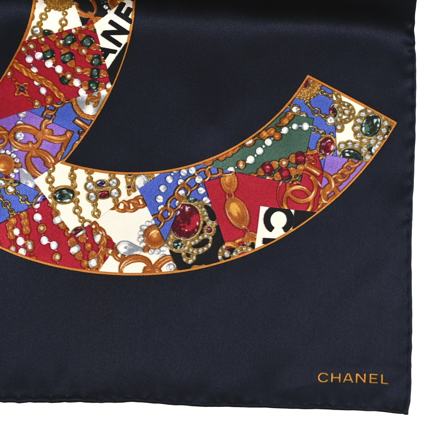 Silk CC Gripoix Logo Mini Bandana Navy Blue Golden Multicolor