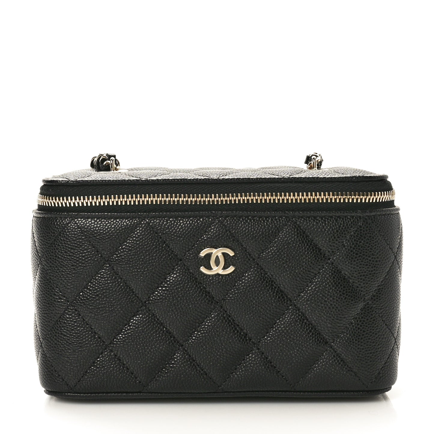 Caviar Quilted Small Vanity Case With Chain Black