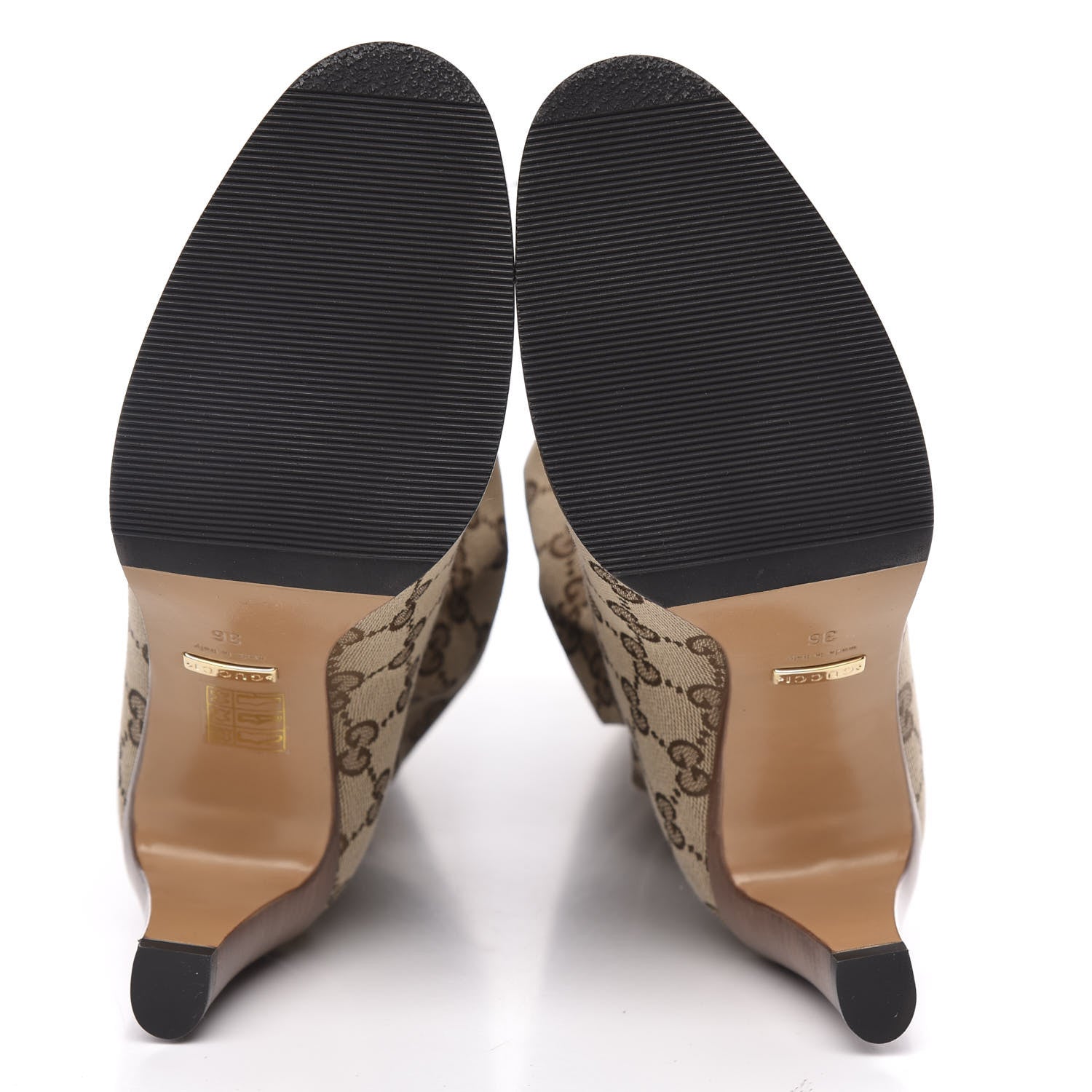 Gucci Monogram Malaga Kid Lisa Mid Heel Boots 36 Beige Ebony 5 of 7