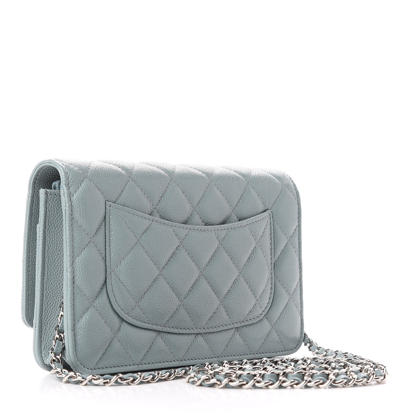 Caviar Quilted Wallet On Chain WOC Light Blue
