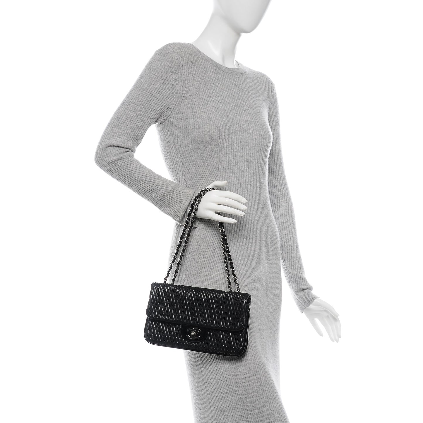 Vinyl Lambskin Quilted Shoulder Flap Black