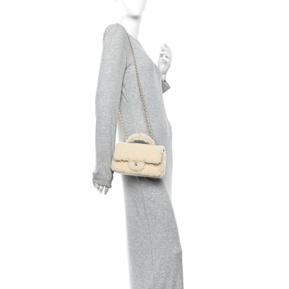 Chanel Shearling Quilted Mini Top Handle Rectangular Flap Ecru 2 of 11