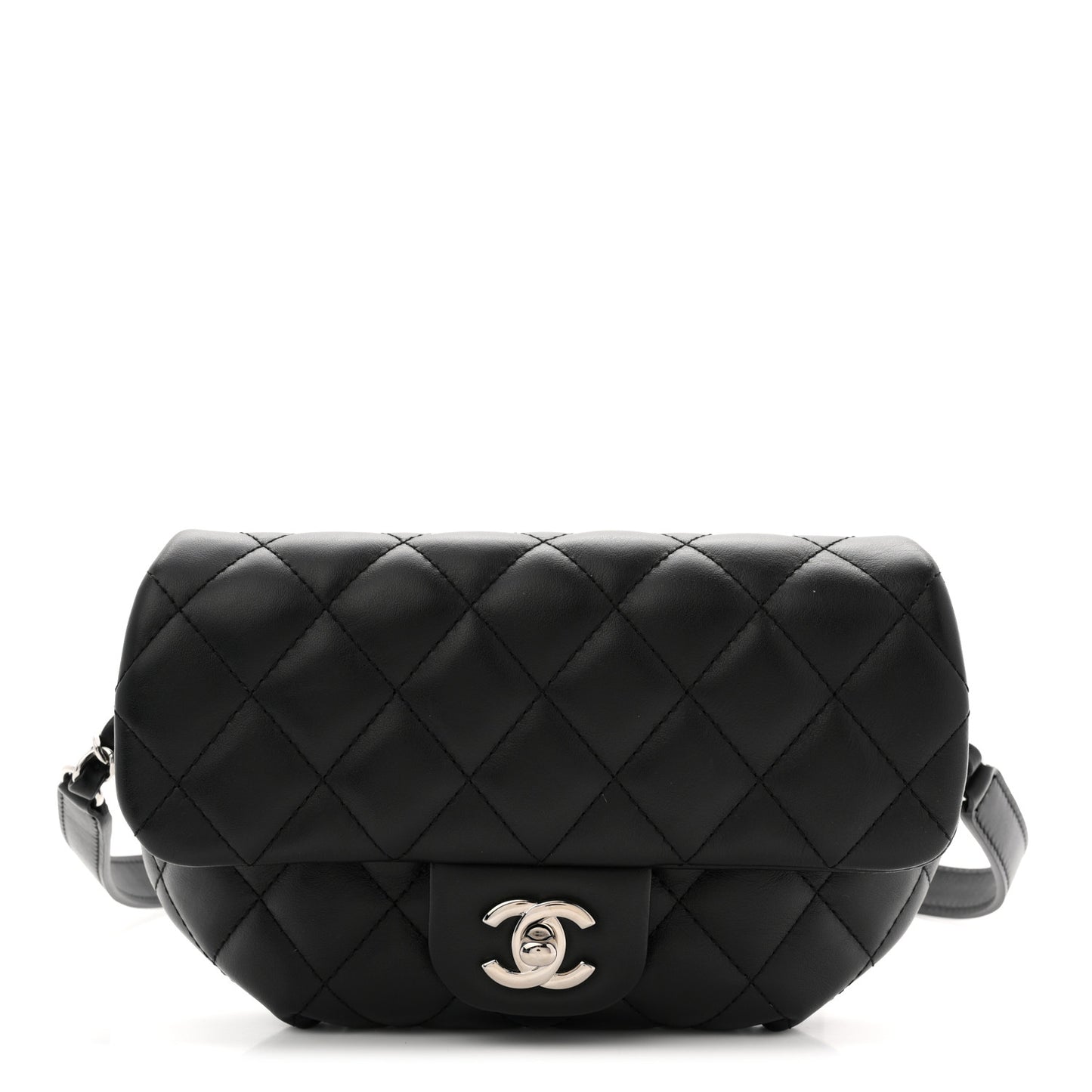 Calfskin Quilted CC Uniform Flap Belt Bag Black