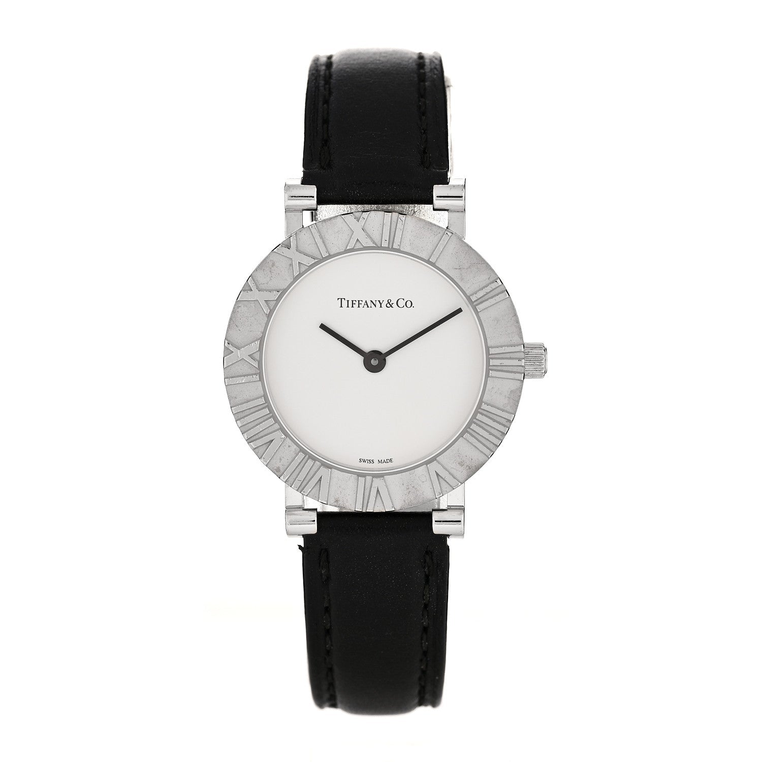Tiffany Sterling Silver Calfskin 29mm Atlas Quartz Watch Black 1 of 4