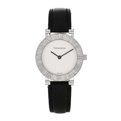 Tiffany Sterling Silver Calfskin 29mm Atlas Quartz Watch Black 1 of 4