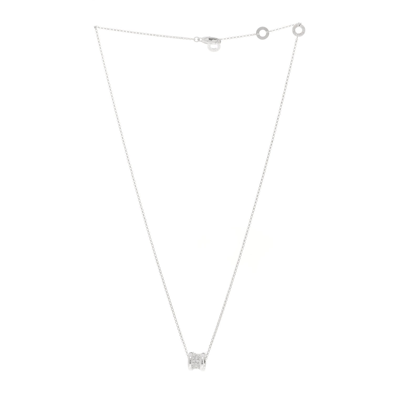 Bulgari 18K White Gold Diamond Small B.Zero1 Pave Pendant Necklace 3 of 5
