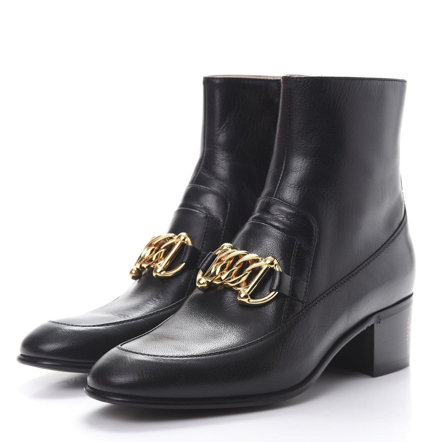 Goatskin Kitten Chain Horsebit Ankle Boots 36 Black