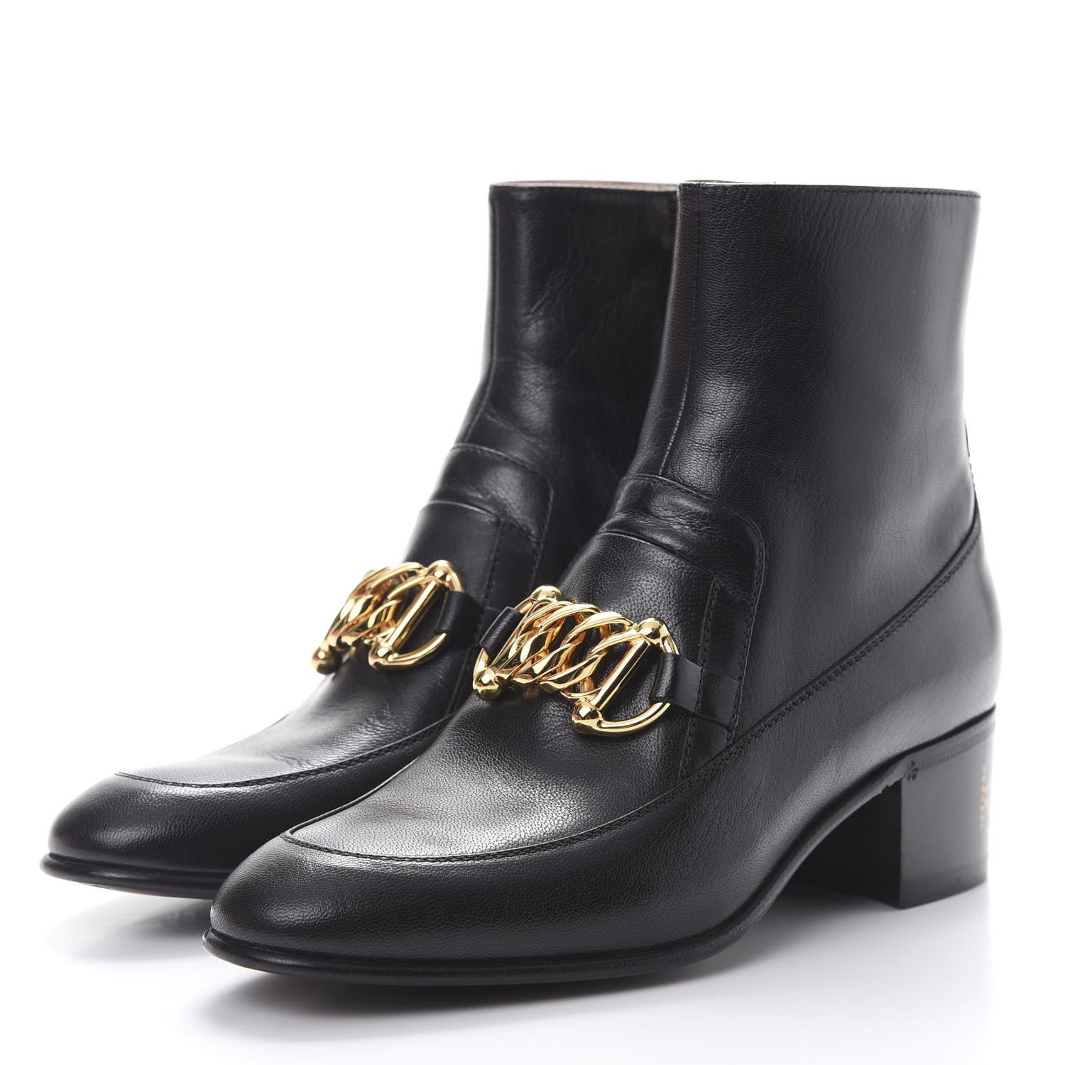 Gucci Goatskin Kitten Chain Horsebit Ankle Boots 36 Black 3 of 10