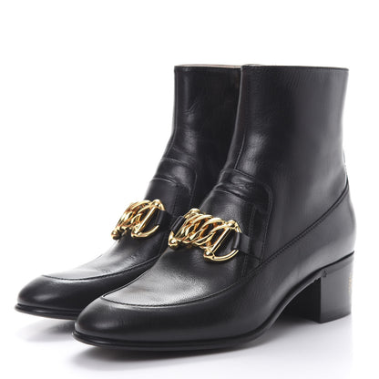 Gucci Goatskin Kitten Chain Horsebit Ankle Boots 36 Black 3 of 10