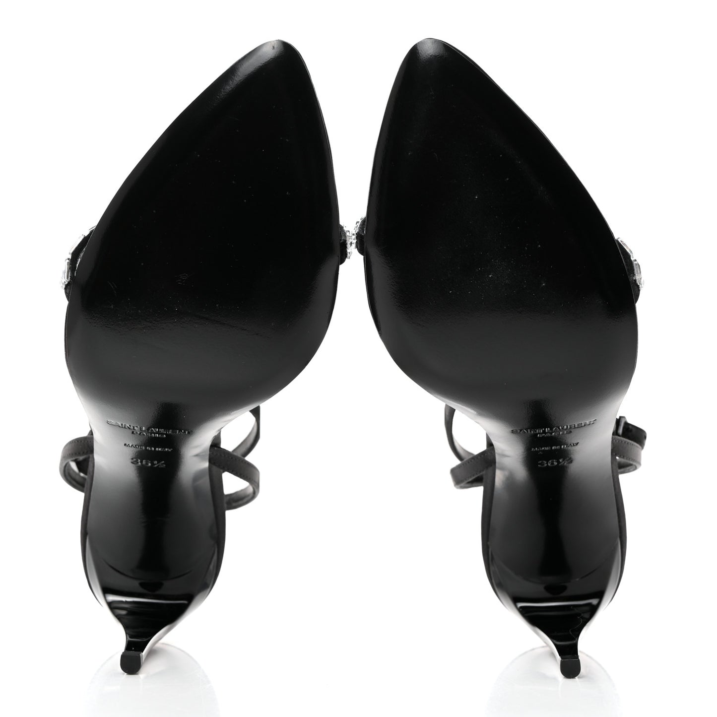 Satin Crystal Gloria 100 Ankle Strap Sandals 36.5 Black