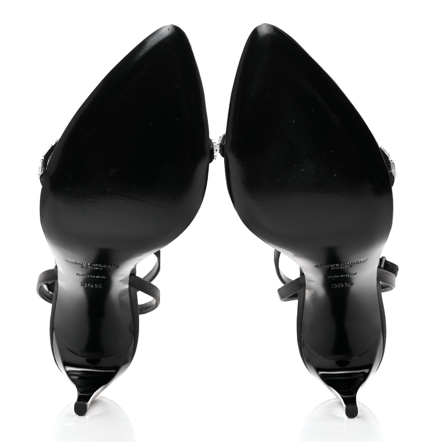 Saint Laurent Satin Crystal Gloria 100 Ankle Strap Sandals 36.5 Black 5 of 8