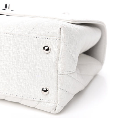 Chanel Iridescent Caviar Chevron Quilted Small Coco Handle Flap White 9 of 10