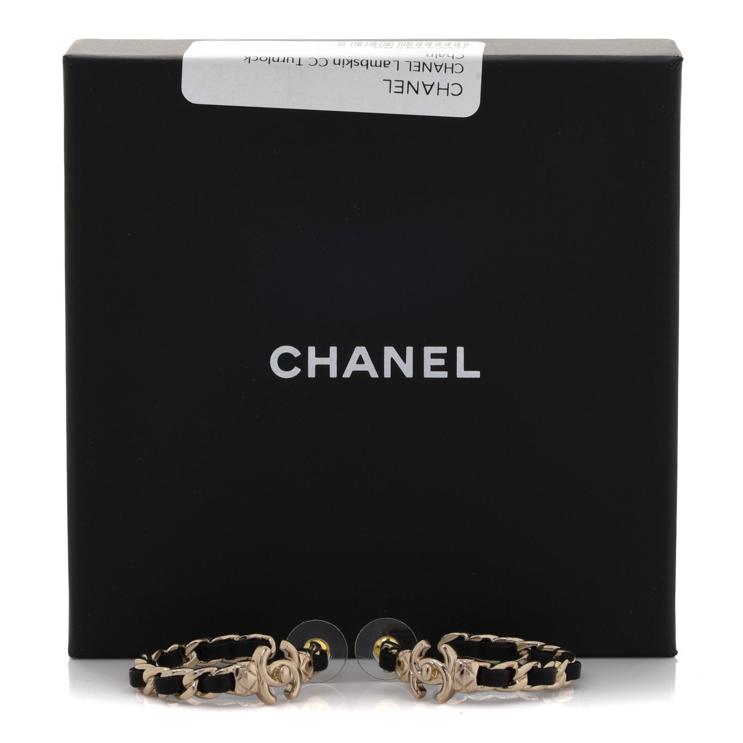 Lambskin CC Turnlock Chain Hoop Earrings Gold Black