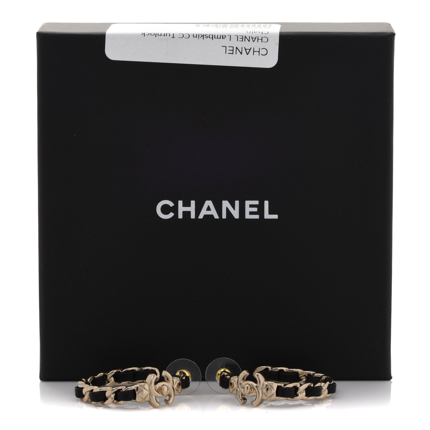 Chanel Lambskin CC Turnlock Chain Hoop Earrings Gold Black 5 of 5