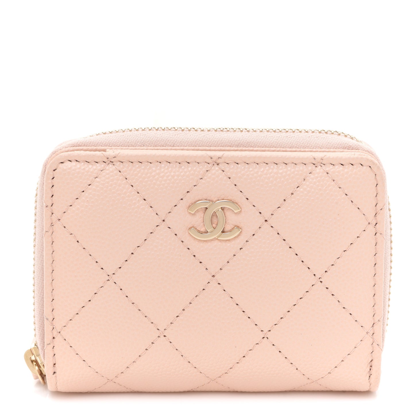 Caviar Quilted Compact Zipped Wallet Beige