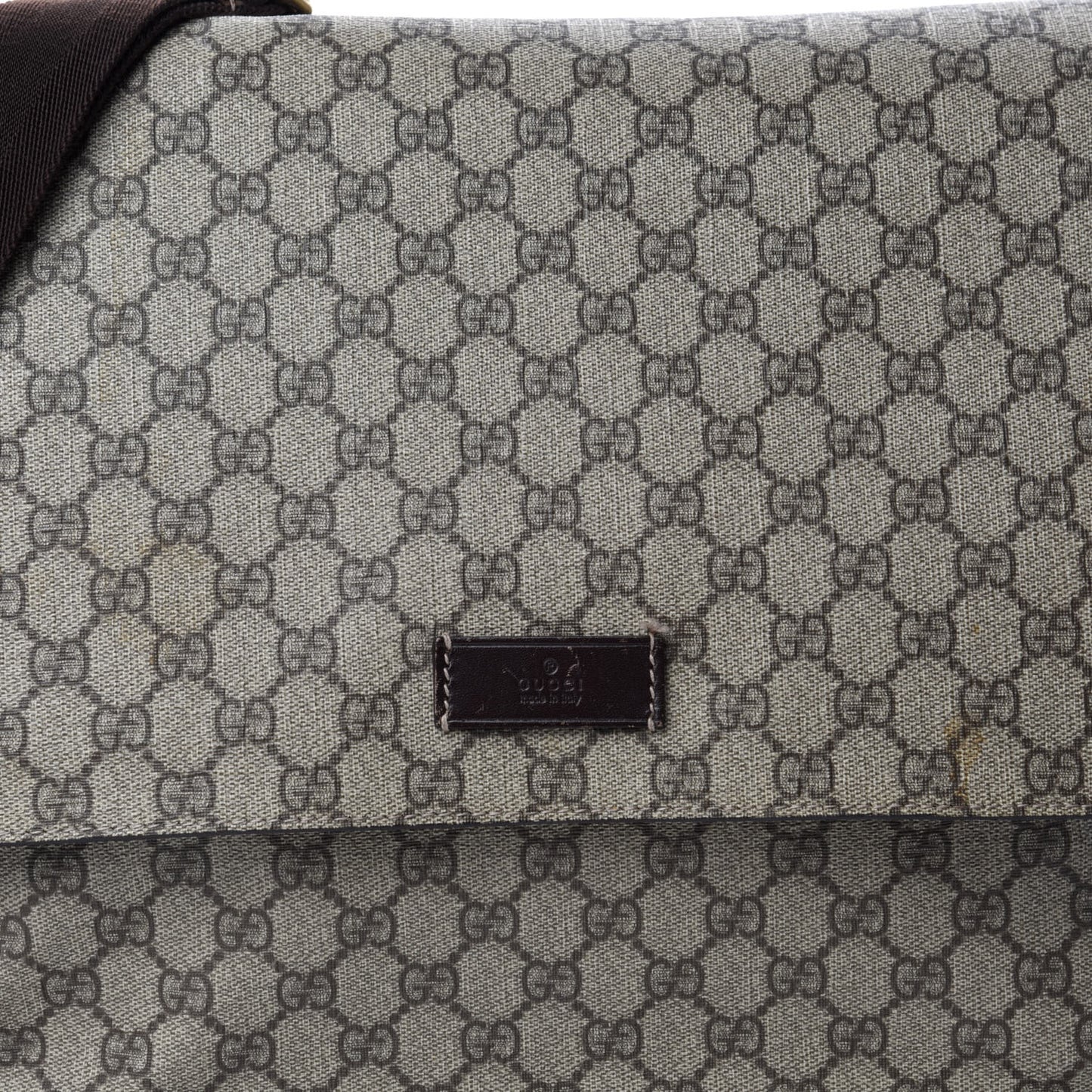 GG Supreme Monogram Selleria Calfskin Messenger Diaper Bag Beige Ebony Cocoa Dark Chocolate