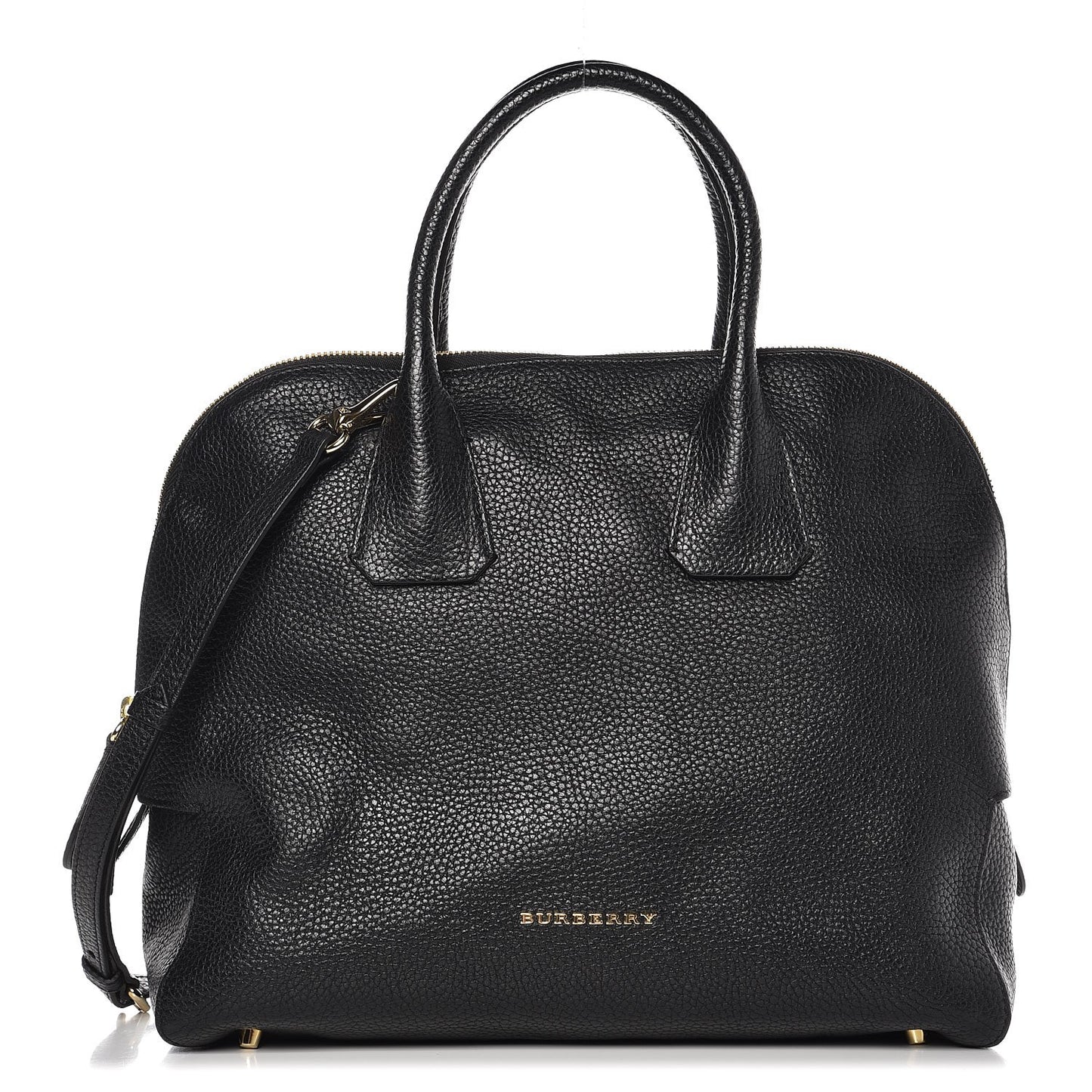 London Grainy Calfskin Medium Greenwood Bowling Bag Black