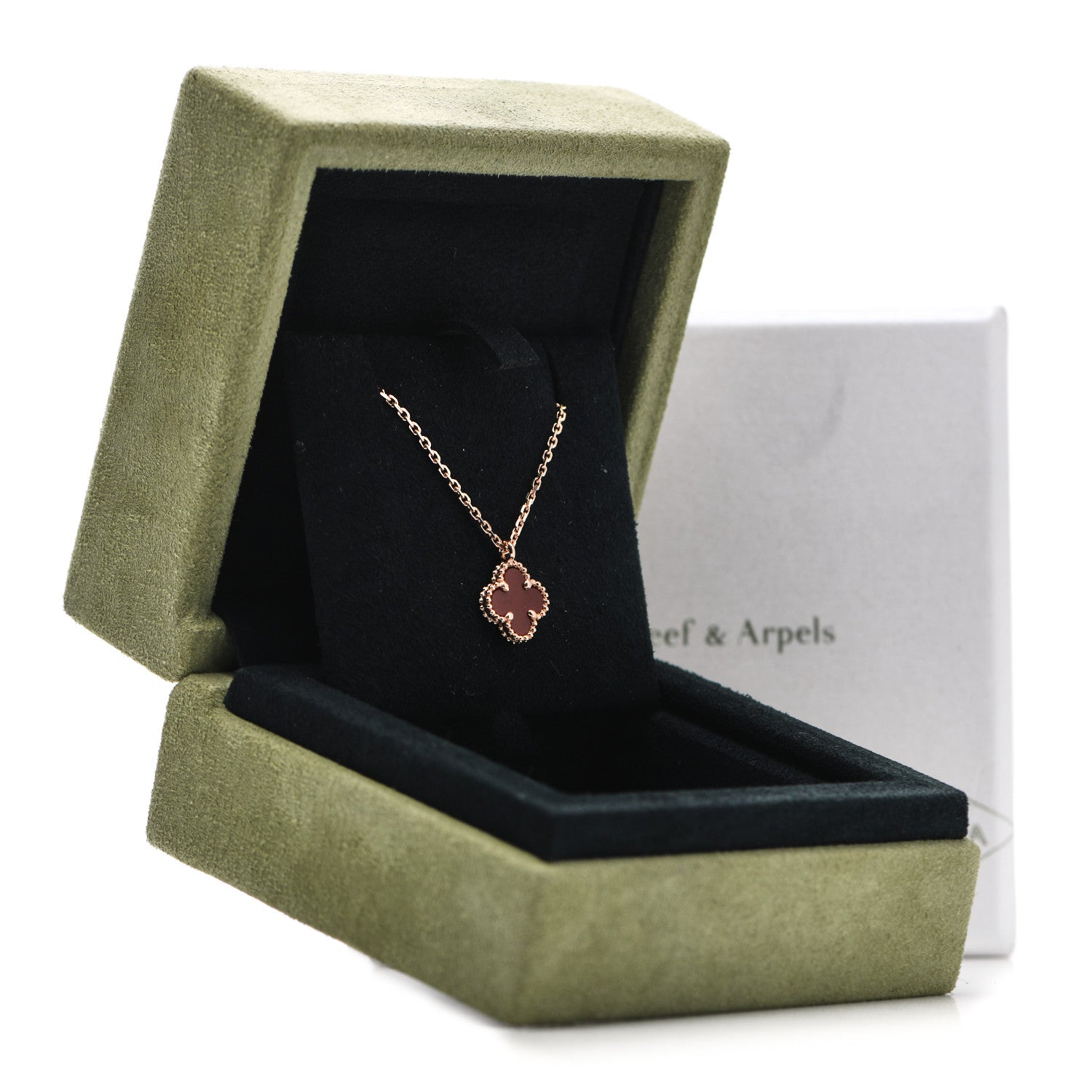Van Cleef & Arpels 18K Rose Gold Carnelian Sweet Alhambra Pendant Necklace 6 of 6