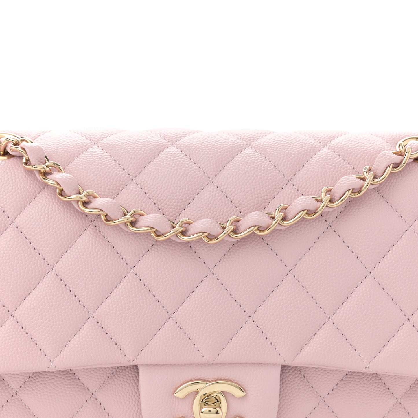 Caviar Quilted Medium Double Flap Light Pink