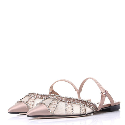 Fendi Satin Technical Mesh Colibri Crystal Embellished Mule 38.5 Nude 3 of 10