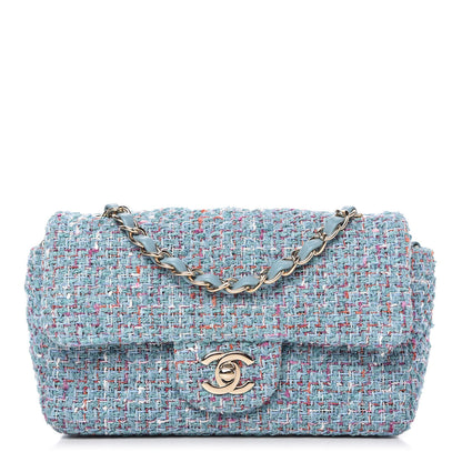 Chanel Tweed Quilted Mini Rectangular Flap Turquoise Purple White Red 1 of 10