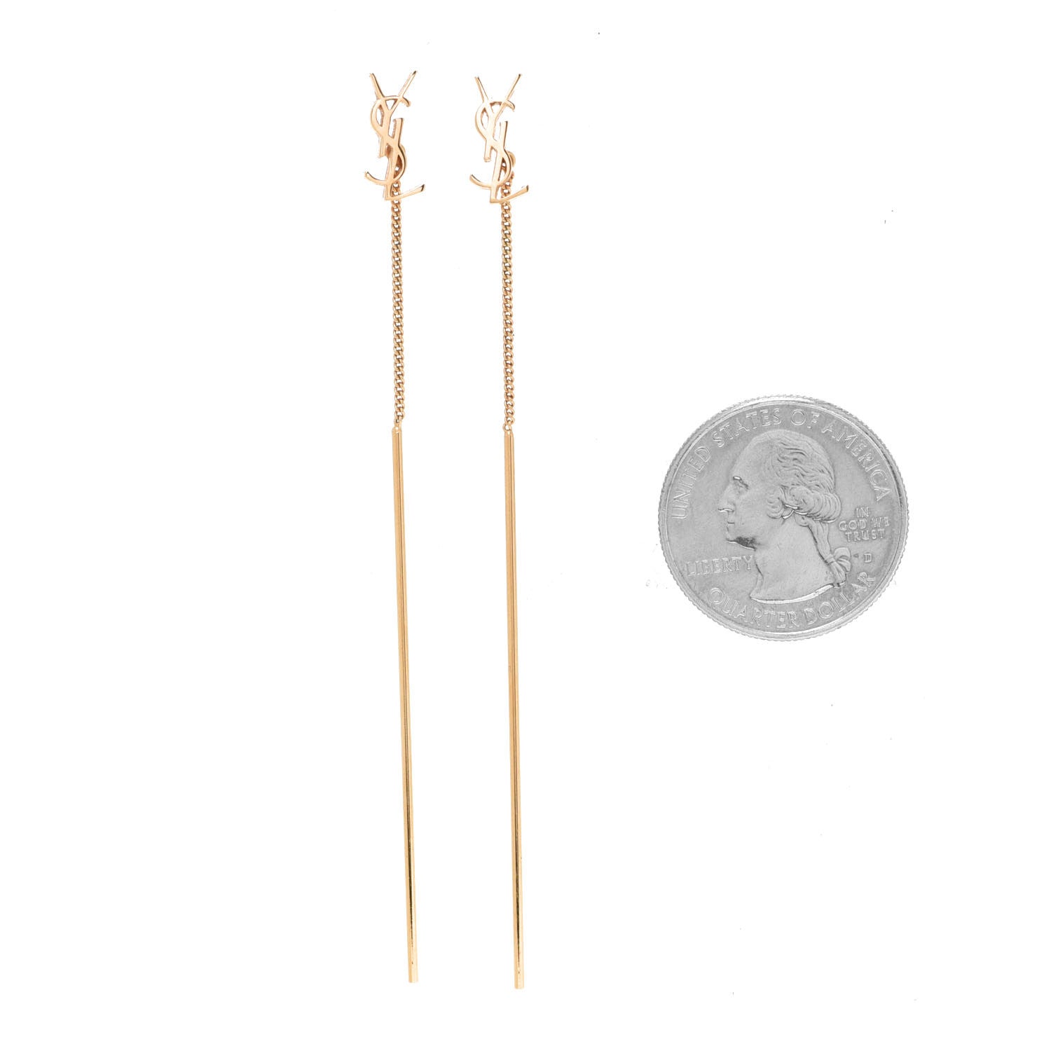 Saint Laurent Metal Monogram Pendant Threader Earrings Gold 2 of 4