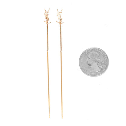 Saint Laurent Metal Monogram Pendant Threader Earrings Gold 2 of 4