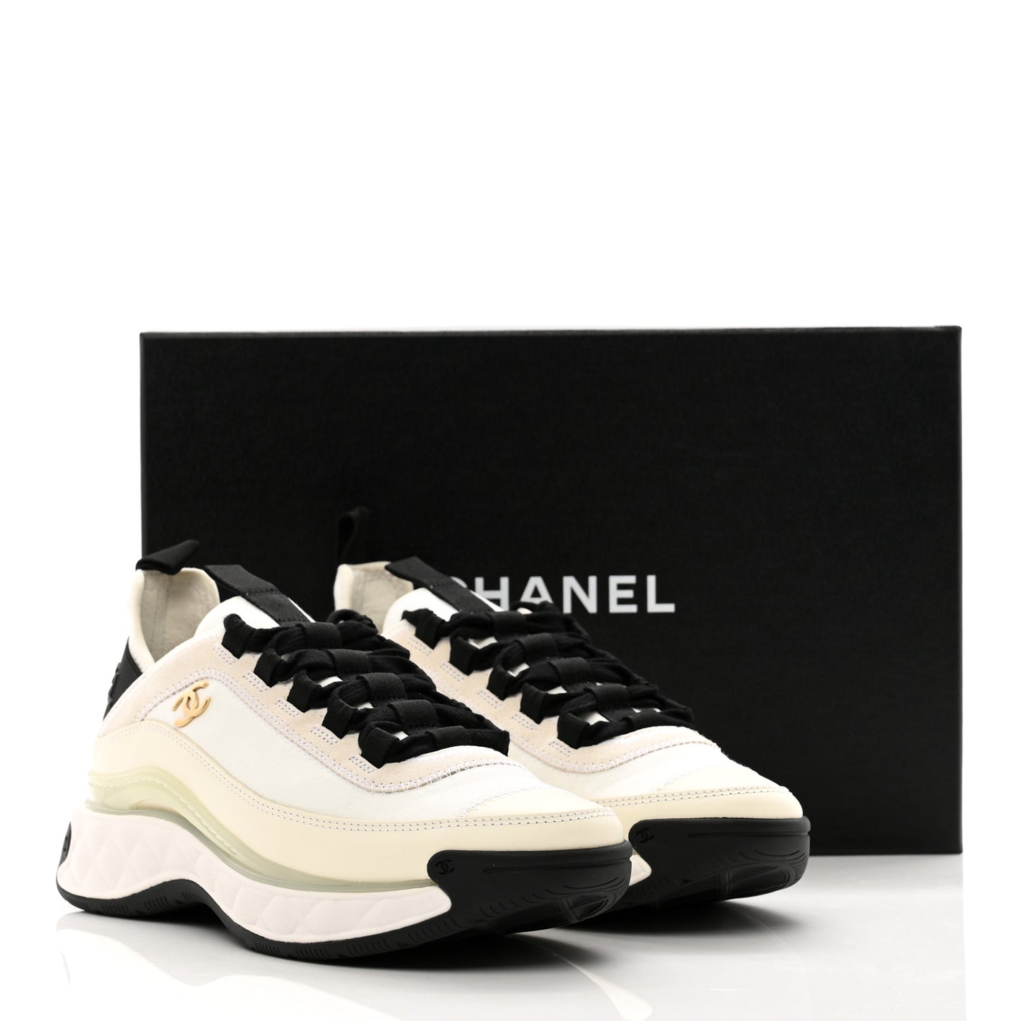 Fabric Suede Calfskin CC Sneakers 37 Ivory Black