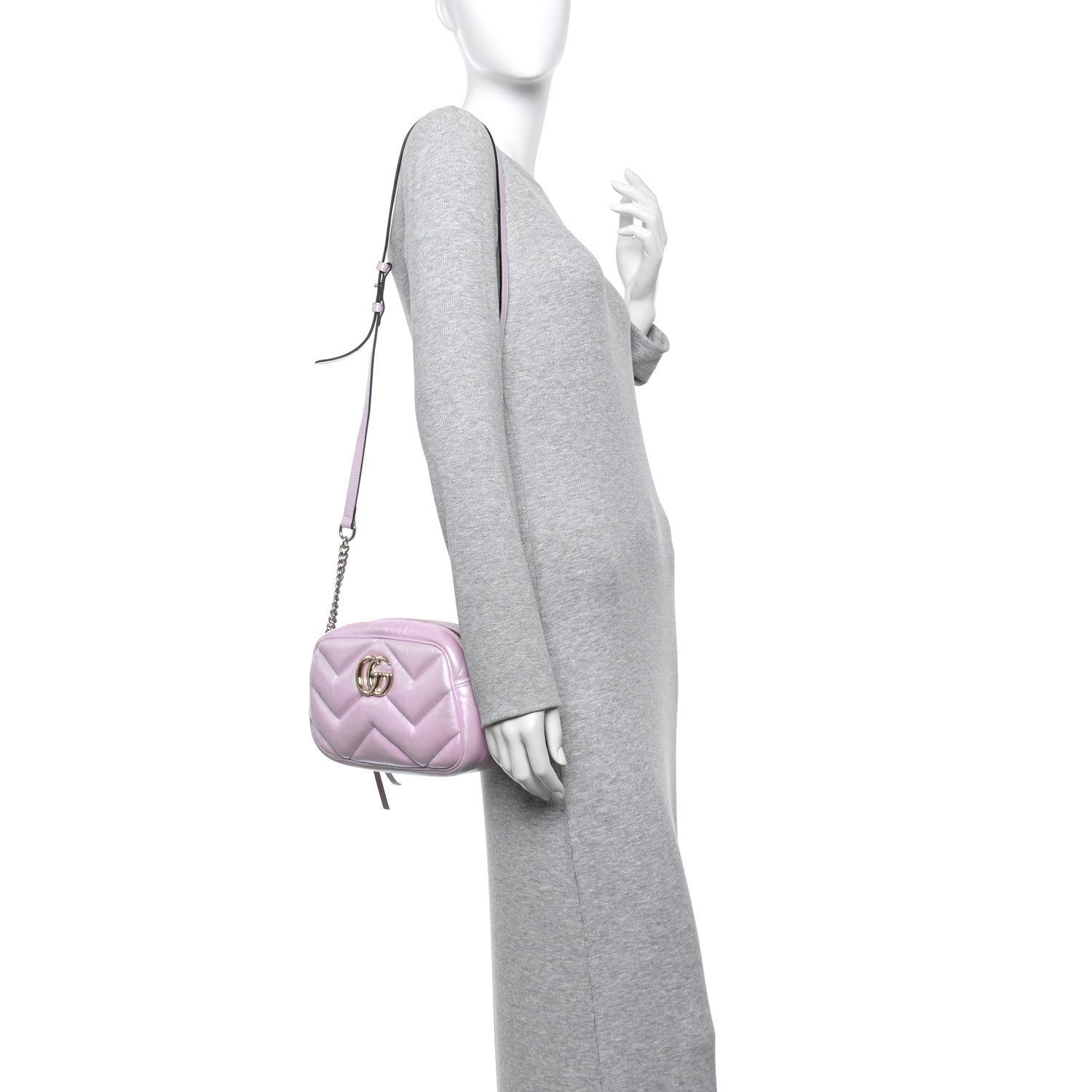 Gucci Iridescent Nappa Chevron Matelasse Small GG Marmont Chain Shoulder Bag Iridescent Escape Pink 2 of 11
