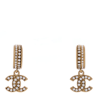 Chanel Crystal Pearl CC Hoop Drop Earrings Gold 1 of 4