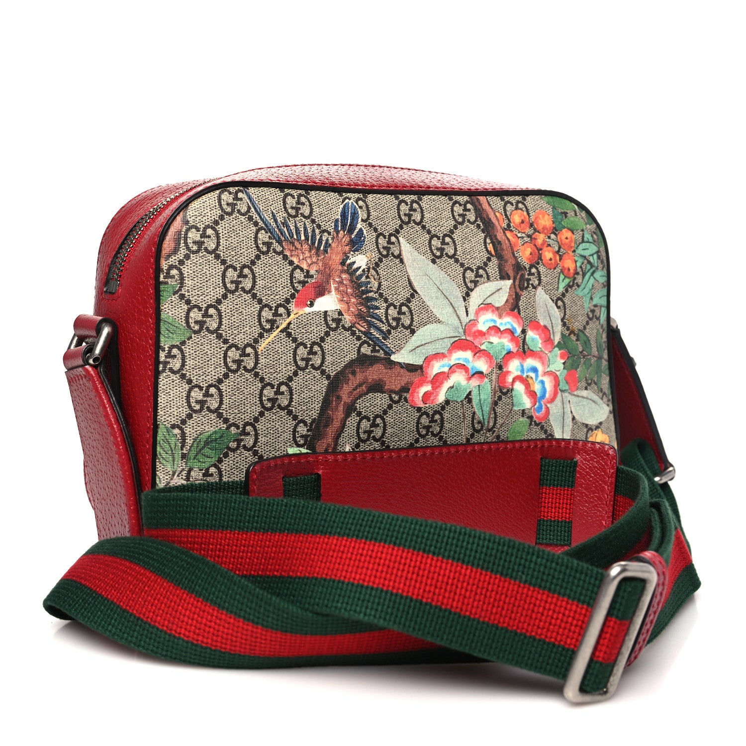 Gucci GG Supreme Monogram Tian Web Camera Bag Beige Multicolor Red 3 of 10