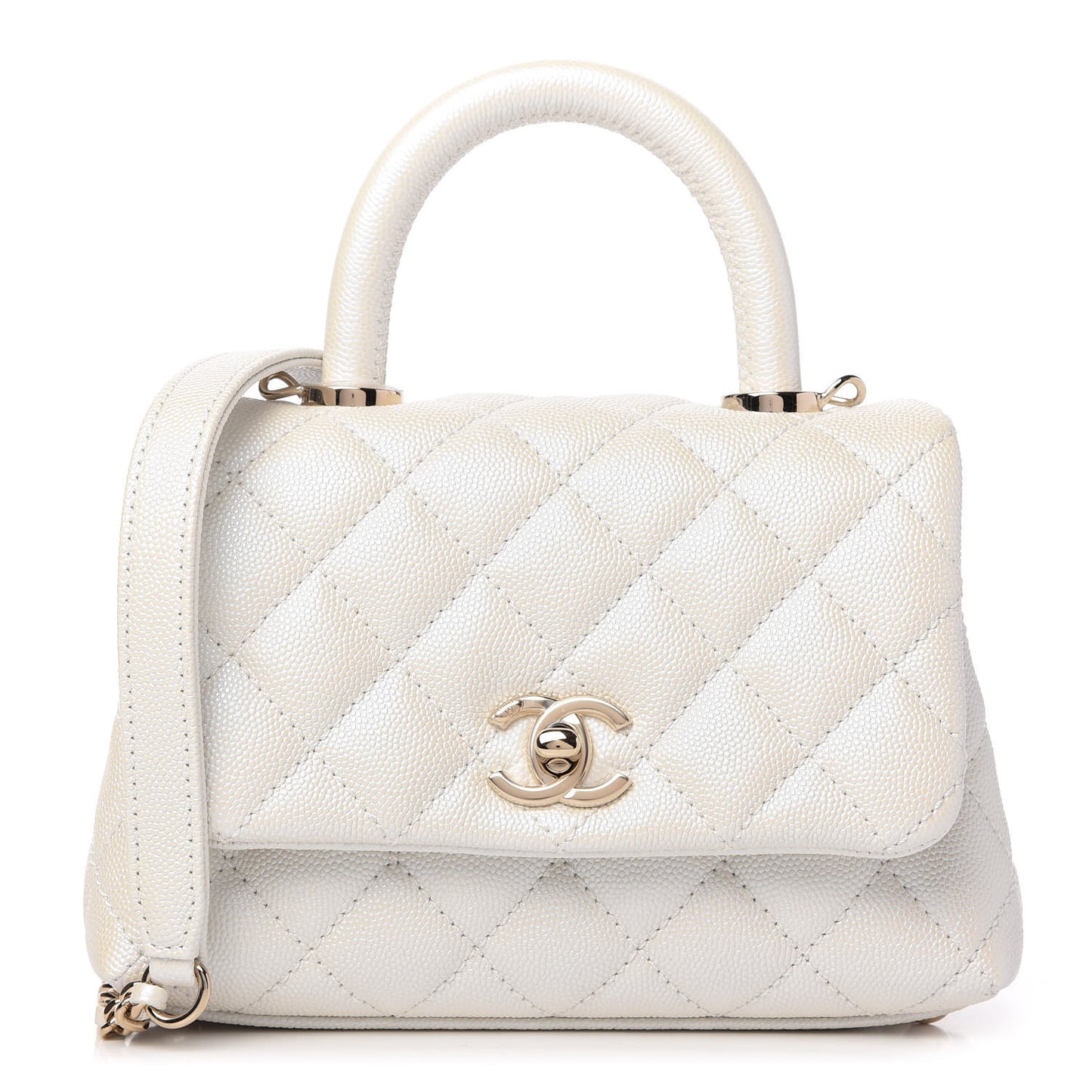 Iridescent Caviar Quilted Extra Mini Coco Handle Flap Ivory