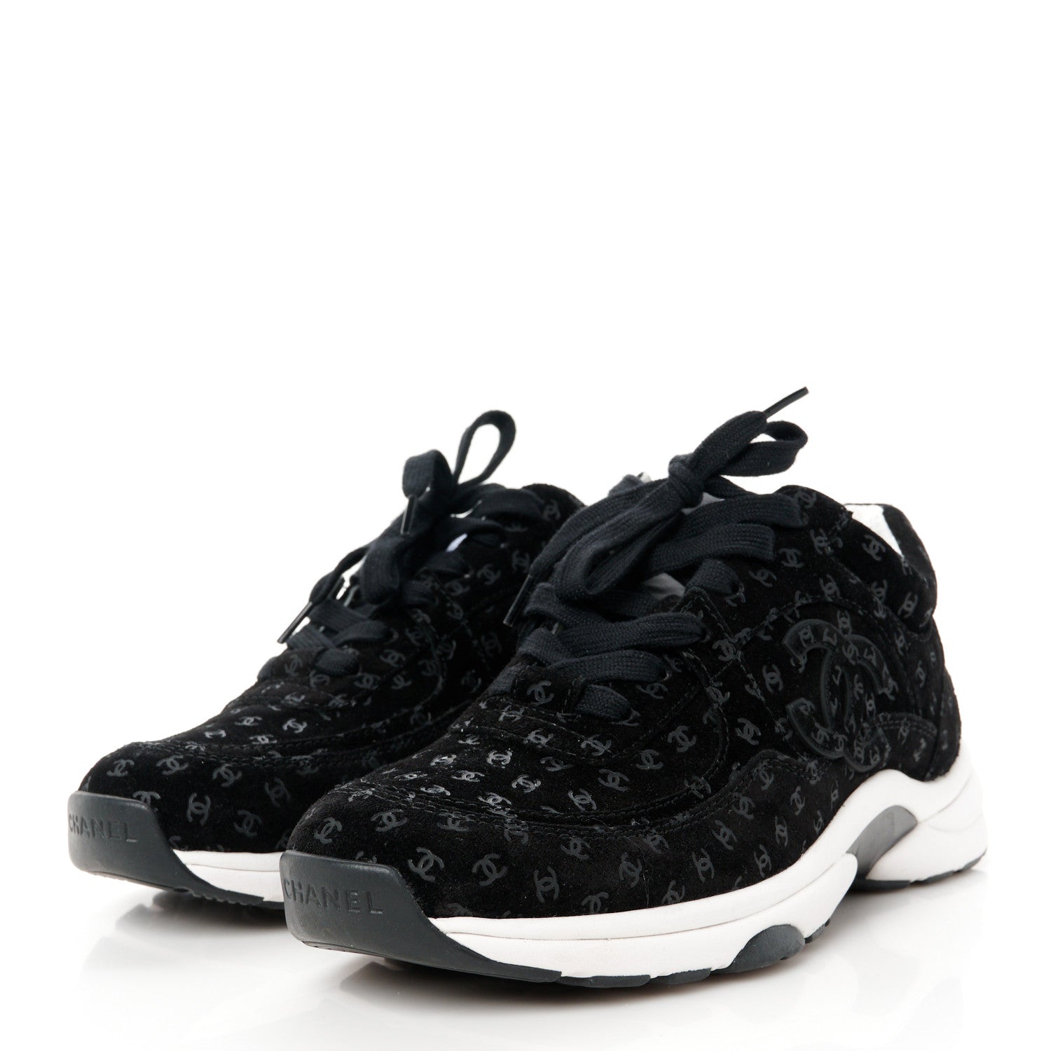 Chanel Suede Calfskin Printed CC Sneakers 39 Black 3 of 9