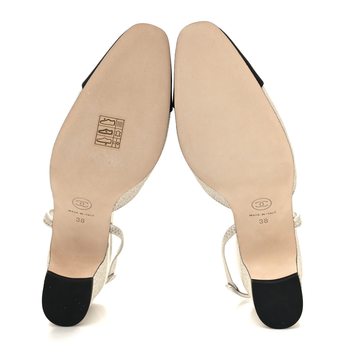 Glitter Grosgrain Cap Toe CC Slingback Pumps 38 Silver Black