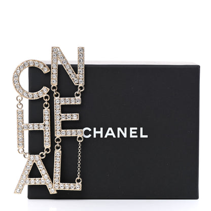 Chanel Crystal Cha-Nel Logo Drop Earrings Gold 5 of 5
