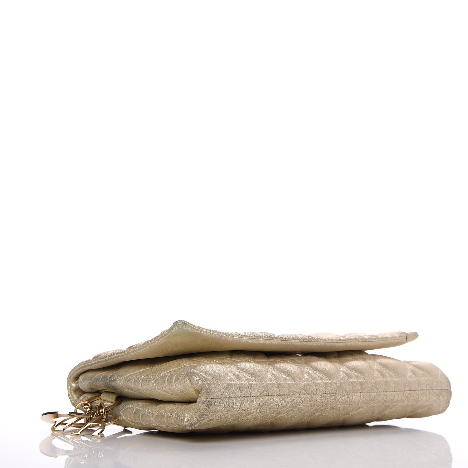 Christian Dior Metallic Calfskin Cannage Flap Clutch Gold 4 of 15