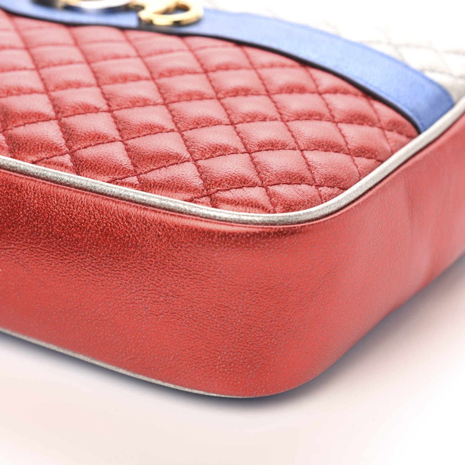 Gucci Laminated Nappa Trapuntata Small Zumi Shoulder Bag Rosso Marine Argento 9 of 10