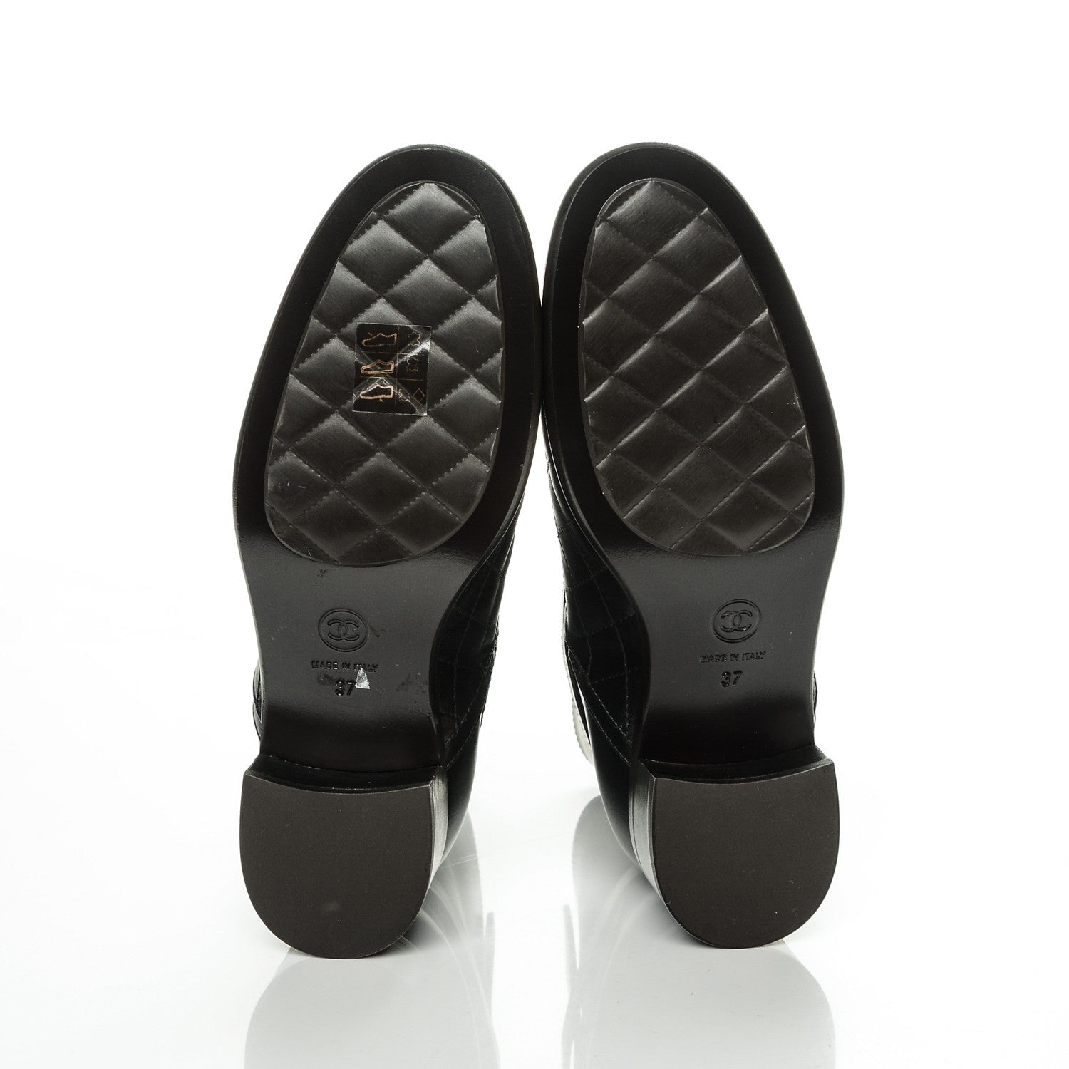 Chanel Calfskin Quilted Cap Toe Boots 37 Black Brown 5 of 7
