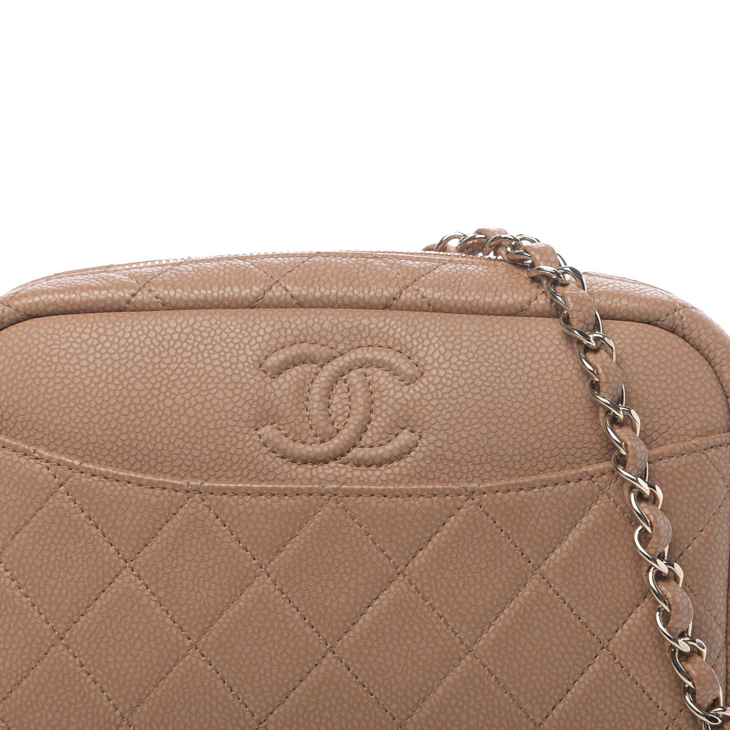 Iridescent Caviar Quilted Coco Tassel Camera Case Beige