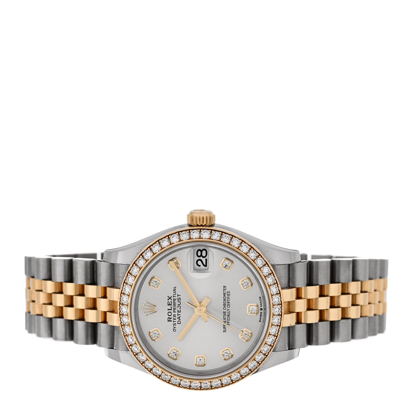 Stainless Steel 18K Yellow Gold Diamond Bezel 31mm Oyster Perpetual Datejust Watch Silver 278383RBR